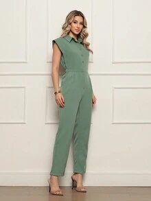 ALETHEIA- JAPANESE SLEEVE JUMPSUIT TAILOR TANK WITH ELASTIC ON THE WAIST THAT ADJUSTS THE BODY AND LEAVES A WAIST - Olive Green - View 2