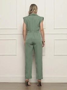 ALETHEIA- JAPANESE SLEEVE JUMPSUIT TAILOR TANK WITH ELASTIC ON THE WAIST THAT ADJUSTS THE BODY AND LEAVES A WAIST - Olive Green - View 3