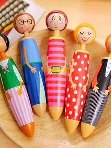 5pcs Cartoon Character Ball Point Pens, Creative Student Stationery - Multicolor - View 9