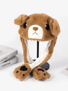 1pc Women's Cute Moving Ears Plush Hat - Thick Warm Fleece Earflap Beanie, Daily Wear Valentine's Day