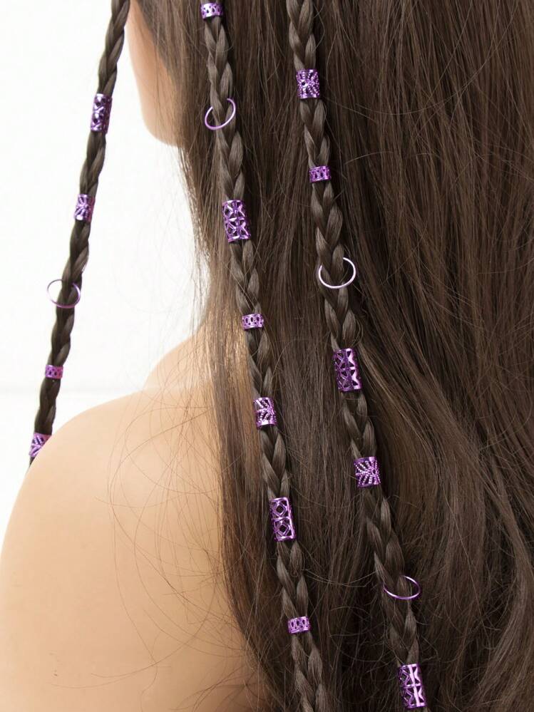 80個 ゴールドミックスのドレッドロックアクセサリーセット、夏のビーチバケーション ヘアクリップ、パーソナライズされたストリートパーティーの編み込み髪の装飾、女性用ヘアクリップ、ホリデーの編み込み髪の装飾、ゴールドのヘアアクセサリー、ゴシック Y2K 秋のヘアの装飾、女性用ヘアアクセサリー、ヘアスタイリング、トラベル、フェスティバル、誕生日 - パープル - 見る 1