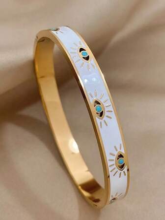 时尚土耳其邪恶之眼不锈钢手链 手镯 女士 男士 时尚滴油幸运之眼袖口手镯 珠宝礼物