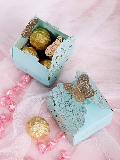 10pcs Foil Hollow Butterfly Candy Box Party Baking Packaging Box, Wedding/Party Favor Gift Boxesbaby Shower Family Decorations Gifts