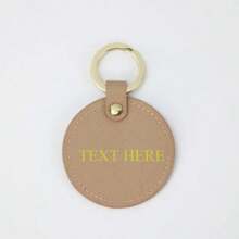 Customized Initial Letters 1pc Men Saffiano Leather Circle Keychain Round Key Ring Women Home Key Chain Gift With Monogrammed Letters - Apricot - View 1