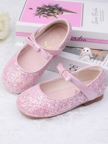 Girls' Princess Shoes, Soft Flat Bowknot Dress Shoes, Glitter Ballet Flats, Pink Toddler Shoes
