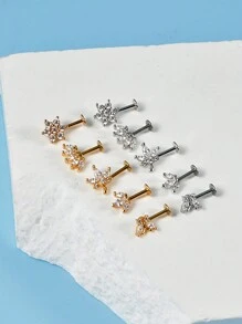 1PC Stainless Steel Marquise Vertical Post Helix Piercing Crown/Butterfly Earrings Cartilage Helix Stud Body Piercing Jewelry - As Shown - View 8