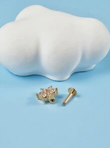 1PC Stainless Steel Marquise Vertical Post Helix Piercing Crown/Butterfly Earrings Cartilage Helix Stud Body Piercing Jewelry - As Shown - View 7