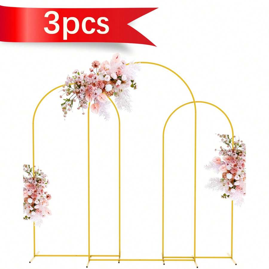 3Pcs(7.2FT+6.6FT+6FT)  Metal Arch Backdrop Stand Set Of 3 Gold Wedding Balloon Arched Backdrop Stand Square Arch Frame For Birthday Party Bridal Shower Ceremony Decoration - 金色 - 查看 1