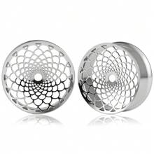 2 PIEZAS Enchufes y túneles para orejas elegantes con patrón de red y calado, hipoalergénicos, de acero inoxidable 316L para perforaciones corporales en orejas estiradas, joyería