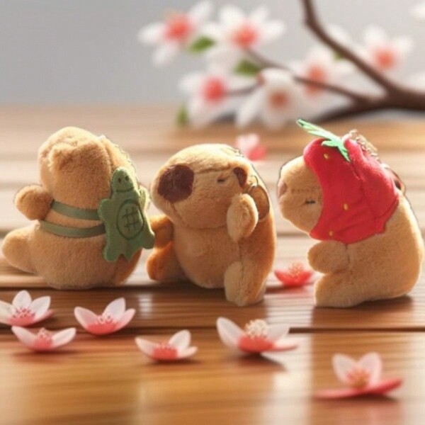 Colgante de peluche lindo de 10cm del capibara de fresa, regalo de juguete para adolescentes, decoración colgante, llavero coleccionable