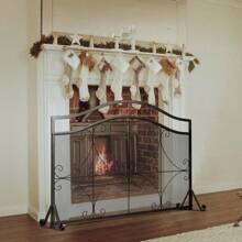 Single Panel Fireplace Screen, Decorative Fire Spark Guard Gate Metal Mesh, Rustproof Solid Freestanding Fire Screen For Baby Or Pet, Outdoor Or Indoor Use - Black - View 3