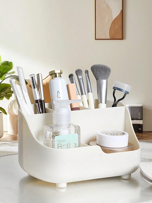 1pc Multi-Layer Makeup Brush Holder, Country Style Large Capacity Desk Organizer Multifunctional Makeup Brush Holder Storage Bucket For Boys & Girls, Modern Simple Multi-Grid Multifunctional Pencil Storage Box, Desktop Storage Organizer For Home Office School Dormitory, Christmas Gift Xmas New Year Gift,For Holiday Beach, Bathroom Collection, Bedroom Collection, Large Capacity