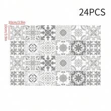 24pcs Removable Waterproof PVC Artistic Flower Tile Wall Stickers, Self-Adhesive Classic Light Gray Kitchen Anti-Oil Tile Decals, 10*10cm/15*15cm - Multicolor - View 10