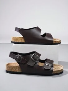 男女时尚休闲凉鞋，软木鞋底，舒适鞋垫，一键式露跟，可调节金属装饰带，夏季户外沙滩散步凉鞋，男女通用 - 棕色 - 查看 5