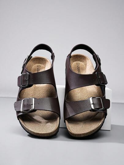 Sandálias casuais da moda masculina e feminina com sola de cortiça macia, palmilha confortável, slingback de um toque, tira ajustável de metal decorada, sandálias de caminhada na praia ao ar livre no verão, unissex