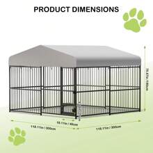 Fulvari Large Outdoor Dog Kennel With Bowls And Feeding Door,Heavy Duty Dog Playpen Fence Waterproof Roof Cover And Secure Lock, For Garden Backyard - Black - View 7
