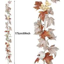 1pc 69-Inch Artificial Maple Leaf Wreath, Autumn Floral Garland For Fireplace Door Wall Hanging Decor, Home Wedding Party Halloween Thanksgiving Christmas Decoration - Multicolor - View 4