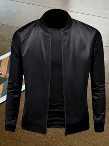Outdoor Sports Casual Stand Collar Baseball Jacket, Zipper Windbreaker, Suitable For Father's Day - Black - View 7