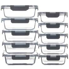 20PCS Reusable Glass Meal Prep Containers With Airtight Lids, Leak-Proof Durable Food Storage Containers For Kitchen, Party, Leftovers, And Multi-Scene Use, Microwave Oven Dishwasher Freezer Compatible(10 Containers+10 Lids) - 灰色 - 查看 2