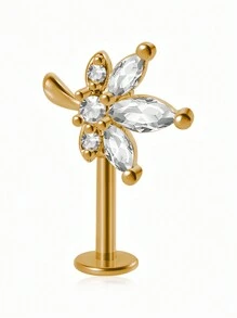 1PC Stainless Steel Marquise Vertical Post Helix Piercing Crown/Butterfly Earrings Cartilage Helix Stud Body Piercing Jewelry - As Shown - View 16