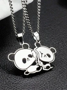 1pc Cute Cartoon Panda Shaped Stainless Steel Pendant Necklace, Best Friends Forever (Bff) Concise Fashion Jewelry For Couple/Bff Gift