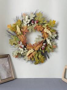 1pc 50CM Maple Leaf Wreath With Artificial Berries, Rustic Wooden And Rattan Material, Artificial Flower Wreath For Thanksgiving/Christmas Home Wedding Fireplace Party Decor, Room Decor - Multicolor - View 2