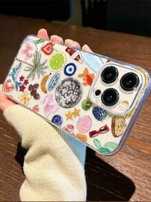 1PC Cocktail Glass Pattern Transparent TPU Full Protective Anti-Fall Anti-Fingerprint Phone Case Compatible With IPhone Waterproof Shockproof Scratch Resistant - Multicolor - View 2