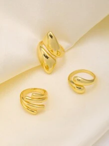 3pcs Fashionable Stainless Steel Geometric Water Drop Rings For Women, Suitable For Party, Gathering, Daily Wear , Gold Color Jewelry