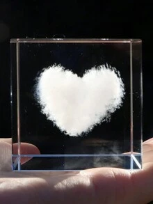 1pc Laser Engraved Crystal Glass Heart Shaped Decorative Cube Figurine - Multicolor - View 8