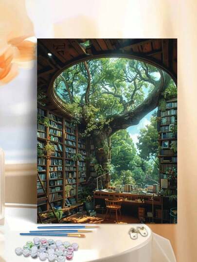 1 Set Quiet Study Room Personalized DIY Digital Oil Painting Kit, Meticulously Painted Oil Canvas, Use Colors To Showcase Your Personalized, Choose One To Decorate Your Space, 40*50CM