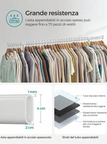 SONGMICS Appendiabiti con Rotelle, Portabiti per Carico Pesante, con Barra Estensibile, Portante di 130 kg, Binario per Appendere Vestiti, in Metallo, Cromato,Bianco Opaco, Ritorno a Scuola