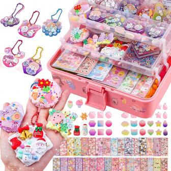 女孩创意 DIY 贴纸套装 - Goo 卡片艺术玩具适合女孩 - 包括 Goo 卡片和完整的 DIY 拼贴相册材料 - 适合儿童的有趣玩具和艺术用品（颜色和款式随机）