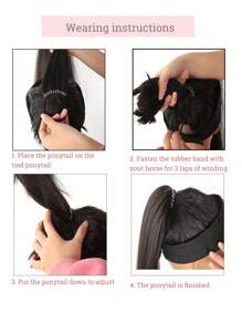 合成馬尾裝飾毛細圈頭髮辮子髮型接頭黑色金色褐色適用於女士 - 黑棕色 - 查看 11