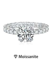1 Nhẫn Solitaire chất lượng trang sức dành cho nữ, Bạc S925 Sterling 3,2g Moissanite tròn 2ct, Lễ đính hôn/Đám cưới/Quà kỷ niệm sang trọng thanh lịch, Đi kèm với Giấy chứng nhận Moissanite và Hộp quà tinh tế - Bạc - Xem 1