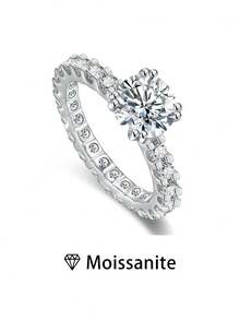 1 Nhẫn Solitaire chất lượng trang sức dành cho nữ, Bạc S925 Sterling 3,2g Moissanite tròn 2ct, Lễ đính hôn/Đám cưới/Quà kỷ niệm sang trọng thanh lịch, Đi kèm với Giấy chứng nhận Moissanite và Hộp quà tinh tế - Bạc - Xem 2