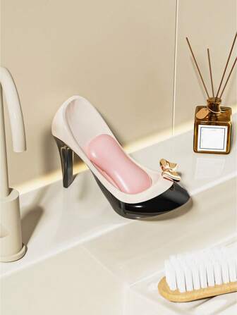 1 pieza Plato de jabón con forma de tacón alto para baño, caja de almacenamiento doméstica creativa, soporte de ventosa de lujo para jabón de tocador, caja de drenaje de jabón de alta gama, artículos de limpieza para baño