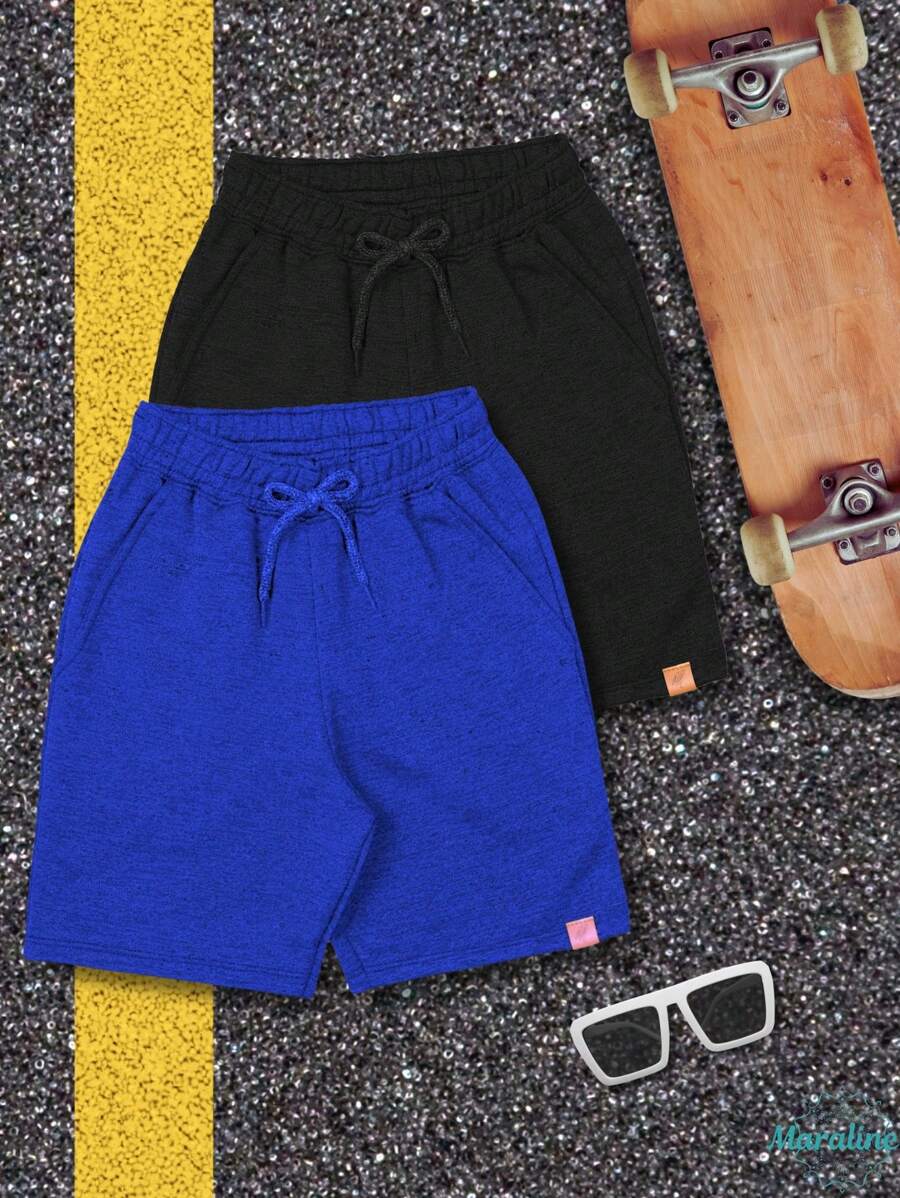 Kit With 2 Men's Children's Shorts With 2 Sweatshirt Pockets. Royal And Black. - Nhiều màu - Xem 1