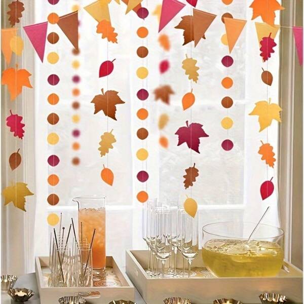 1pc 2m Autumn Leaves Garland, Colorful Maple Leaves Decor For Thanksgiving, Harvest Festival, Fall Home Decoration, Multipurpose Paper Party Supplies, Suitable For Seasonal Home Decor