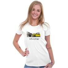 Life Is Crap Womens Fitted Graphic Tee Shirt Funny Car Accident Fail Sarcastic Unlucky Driving Humor Hilarious Relatable Joke Ladies Casual Slim Fit Fashion Cotton Printed Short Sleeve Crewneck Tshirt - 白色 - 查看 1