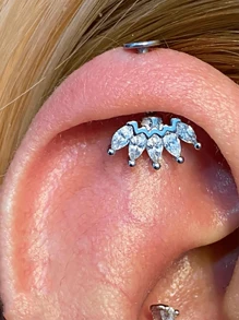 1PC Stainless Steel Marquise Vertical Post Helix Piercing Crown/Butterfly Earrings Cartilage Helix Stud Body Piercing Jewelry - As Shown - View 2