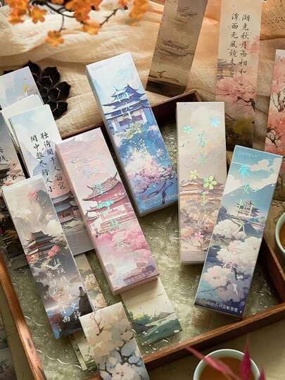30张/套 复古建筑书签，纪念书签，中式纸质复古书签，动漫复古花卉宫殿设计，书籍装饰，风景书签，文具，教师学生礼物，圣诞礼物，返校礼物