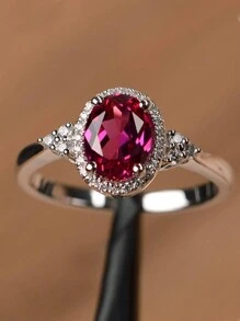 1pc New Fuchsia Cubic Zirconia Ring, Women's Engagement Jewelry - Hot Pink - View 2