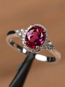 1pc New Fuchsia Cubic Zirconia Ring, Women's Engagement Jewelry - Hot Pink - View 3