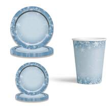 60pcs/Set Plastic-Free Blue Snowflake Christmas Happy Theme Party Tableware Set, Including 9 Inch, 7 Inch Paper Plates, Dessert Plates, Paper Cups - Multicolor - View 1