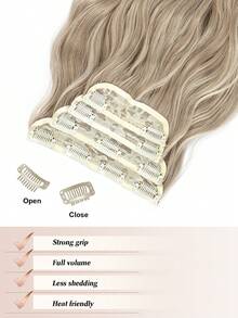 夹式长波浪合成接发 20 英寸 4 件装 灰金色接发 长波浪全头夹式接发 合成纤维假发 女士 - 亞麻棕 - 查看 6