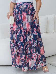 Women's Long Skirt Mesh Tulle 3 Marias Floral Print Moda Evangelica Crista Elegante Premium REF: Samanta - 藍色 - 查看 2