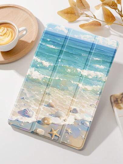 1 pezzo Custodia protettiva per tablet con paesaggio marino, antiurto, con slot per la penna, funzione di sospensione/riattivazione, compatibile con iPad 10.2" iPad (A16) 11" 11a generazione 2025 iPad 8a/9a/10a generazione, iPad Air 4a 10.9", Galaxy Tab S6 Lite 10.4"