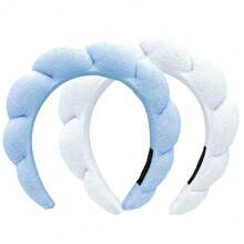 2入組女士水療頭帶，用於洗臉，海綿，化妝，護膚頭帶，以太紡泡泡軟質頭帶，為女性準備的鬆軟頭髮帶，豐滿墊裝頭飾，防滑厚髮髻，可愛 - 彩色 - 查看 15