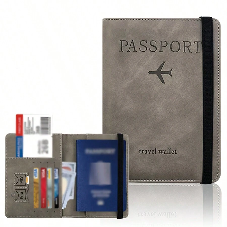 Multifunction Travel Passport Holder Case, PU Leather Passport Wallet ID Card Organizer Bag, Suitable For Teen Casual Outdoor Sports Vacation, Travel, Graduation, Birthday Gifts - Grey - View 1