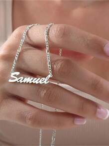 1 件女士个性化名字项链时尚不锈钢珠宝费加罗链项链情人节礼物节日派对配饰定制字母名字吊坠颈链 - 銀色 - 查看 8